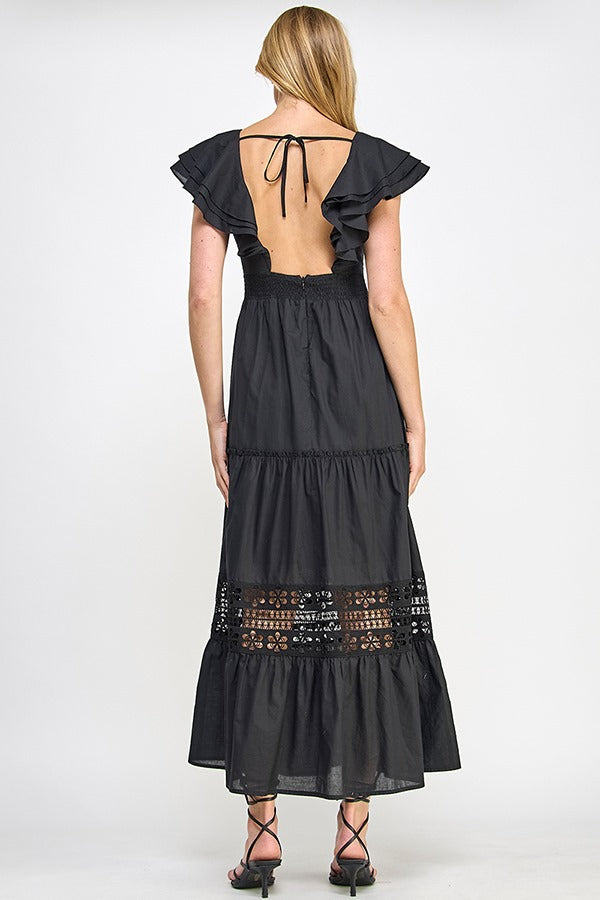 Frill Layer Bottom See Through Lace Maxi Dress