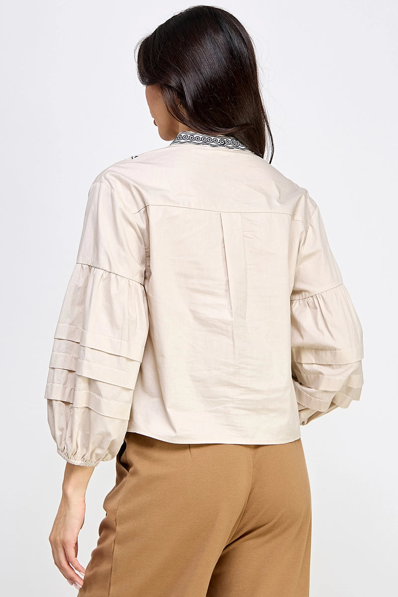 Multi Layer Sleeve Embroidered Blouse