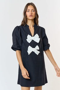 Puff Mid Sleeves with Front Bows Dress