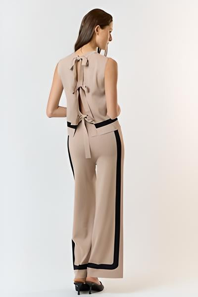 Back Tie Sleeveless Sweater Top & Wide Leg Pants Matching Set