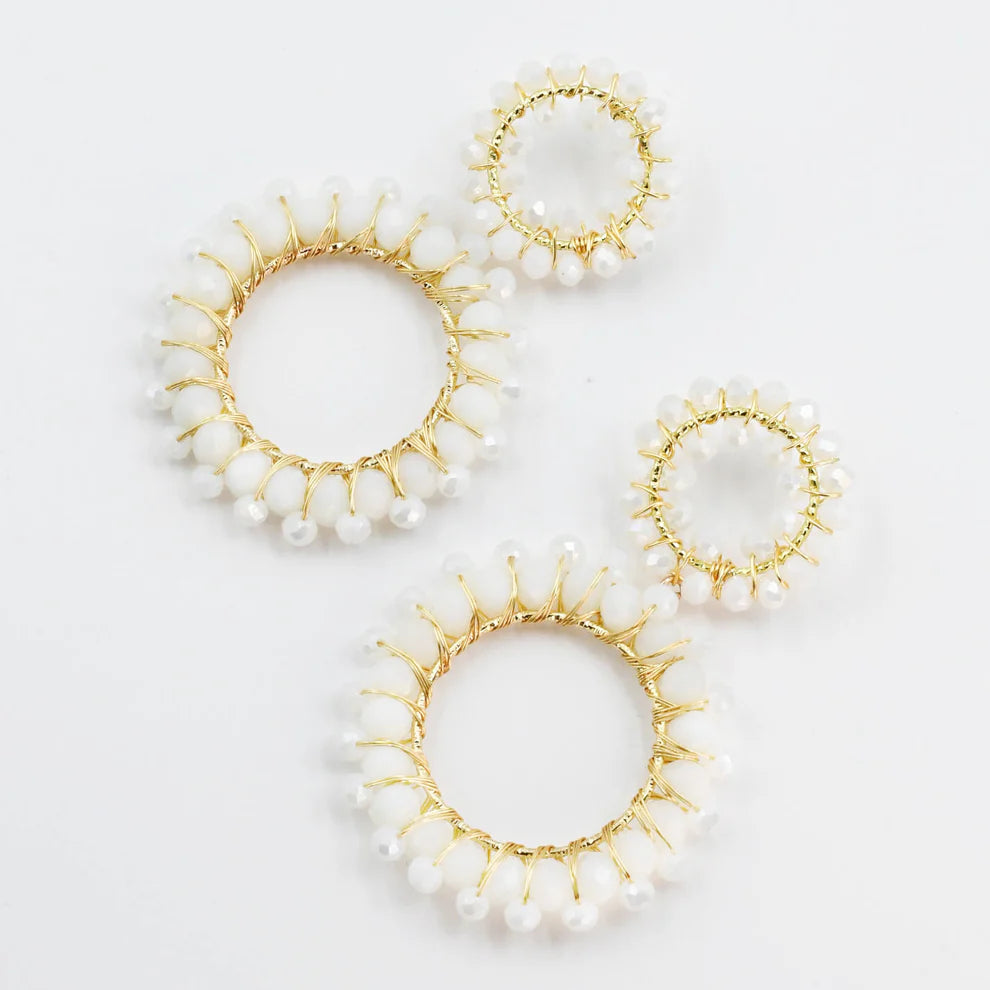 Elegant White Handcrafted Crystal Gold Earrings