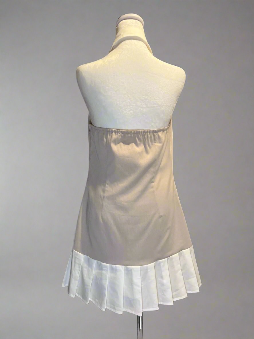 Halter Neck Double-Breasted Dress with Pleated Hem