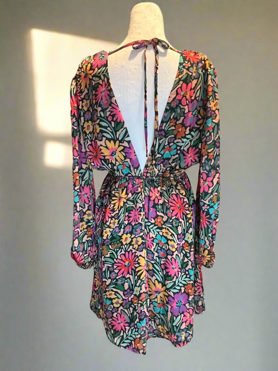 Vibrant Floral V-Neck Dress