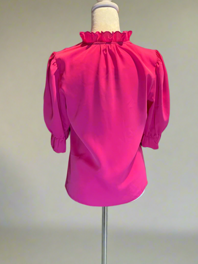 Elegant Fuchsia Blouse with Ruffled Details