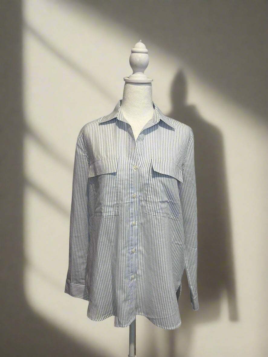 Classic Striped Button-Up Shirt with Pockets