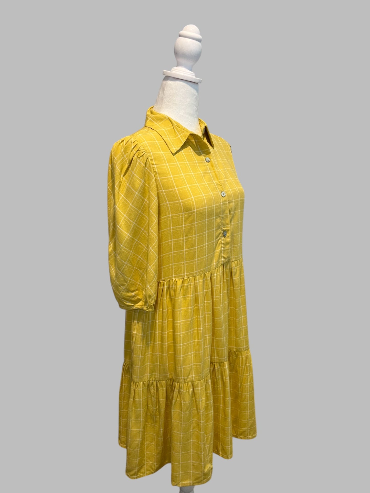 Half Button Yellow Dress