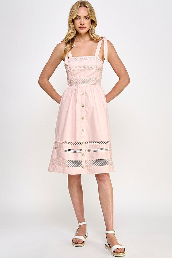 Solid Lace Detail Midi Dress