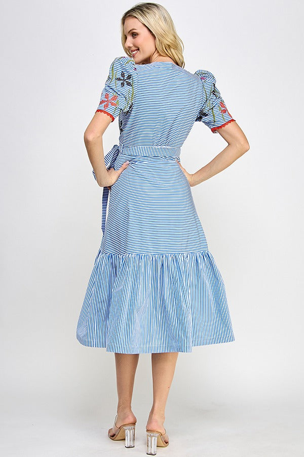 Floral Embroidery Warp Midi Dress