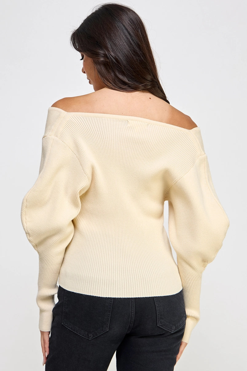 Off Shoulder Balloon Long Sleeve Sweater