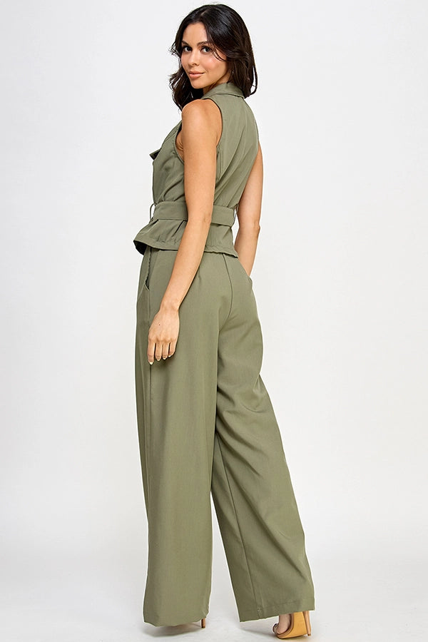 Sleeveless Belted Safari Jumpsuit
