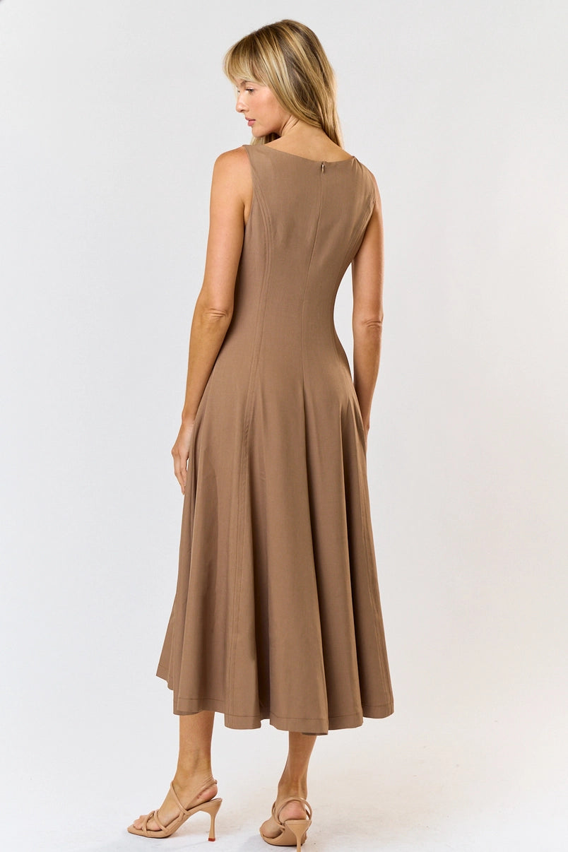 Mocha Sleeveless Midi Dress