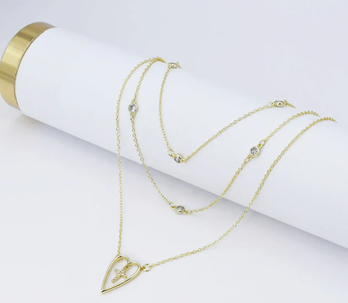 Golden Faith Heart & Cross Necklace