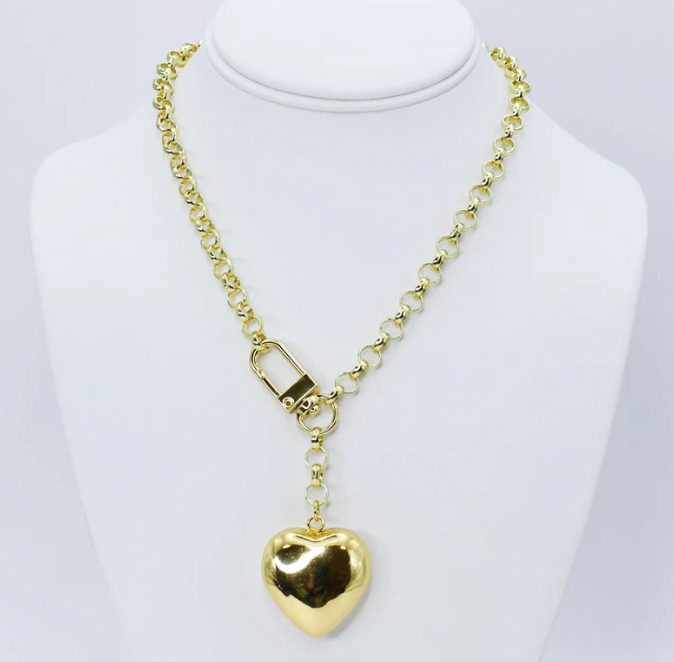 Golden Heart Lock Link Necklace