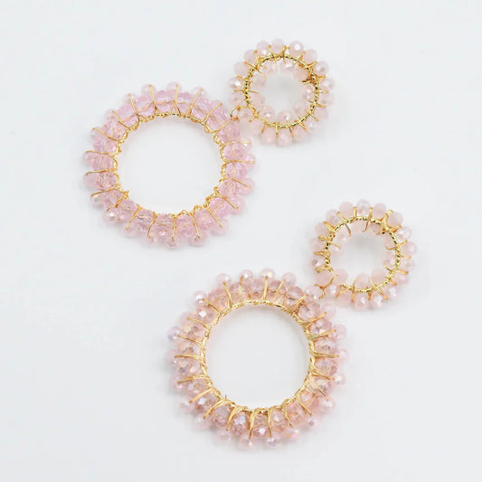 Elegant Pink Handcrafted Crystal Gold Earrings