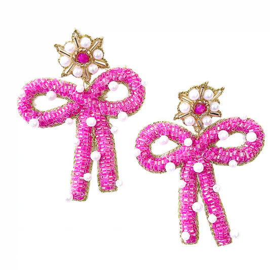 Pink Bloom Bow Earrings