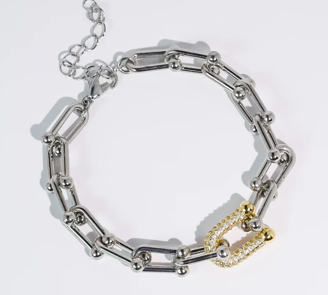 Two‑Tone Sparkle U‑Link Bracelet