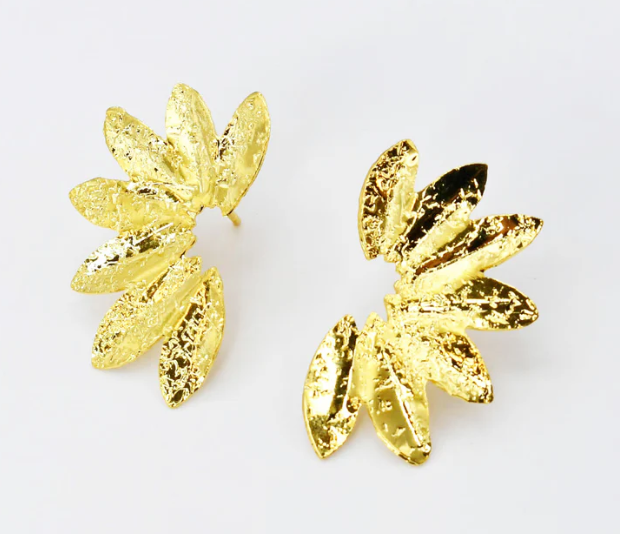 Golden Radiance Leaf Drop Earrings