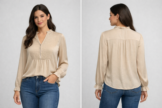 Chic Smocked V-Neck Blouse