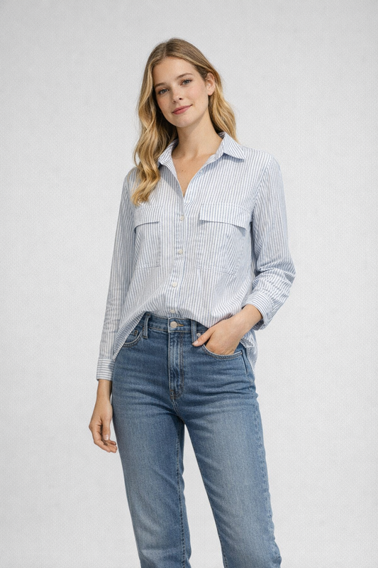 Classic Striped Button-Up Shirt with Pockets